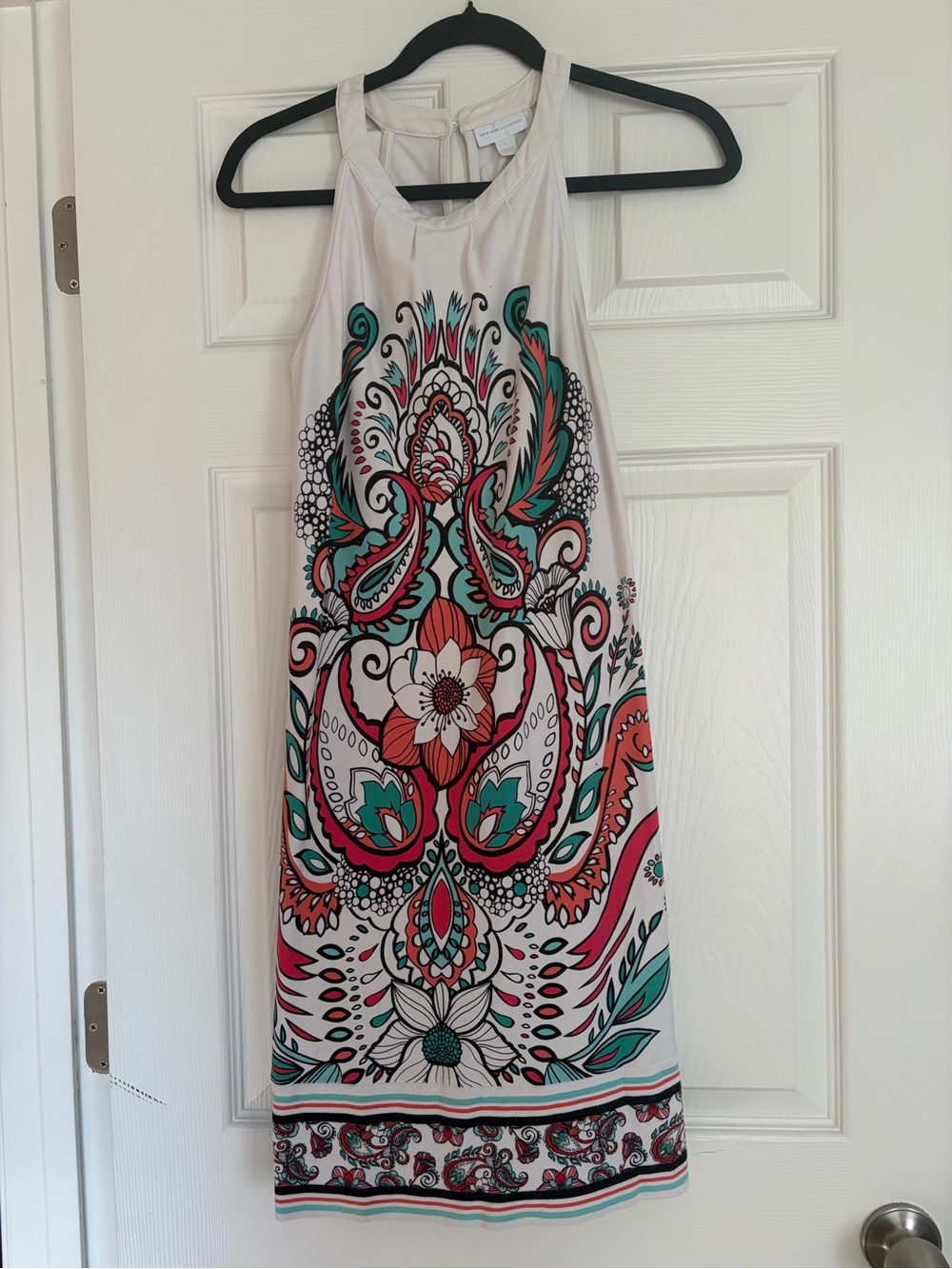New York & Company -  Midi Dress with Coral and Teal Paisley Print